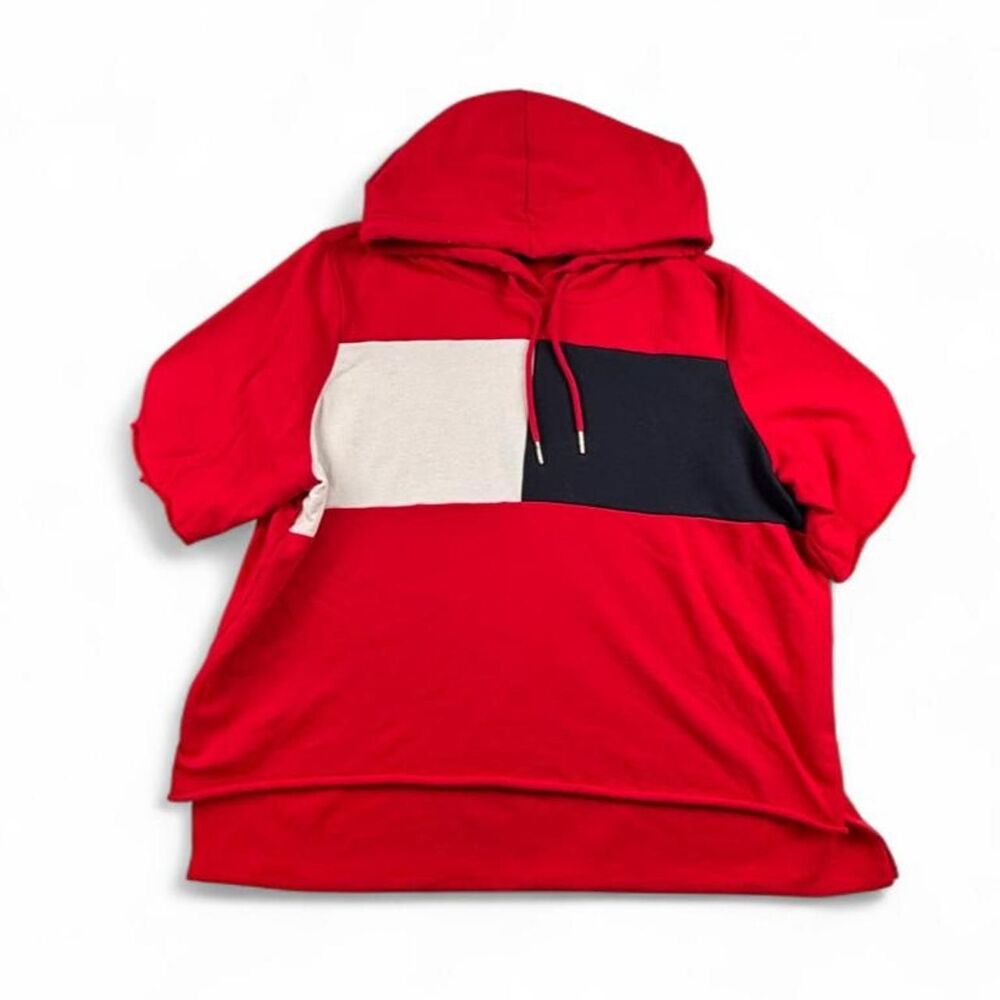 Tommy Hilfiger Red Colorblock Short Sleeve Hoodie Women’s 1X Plus Size Preppy